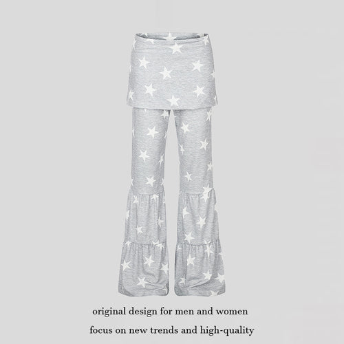 Damen Zweilagige Palazzo-Loungehose mit Rüschensäumen und Stern-Print Nord Taschen