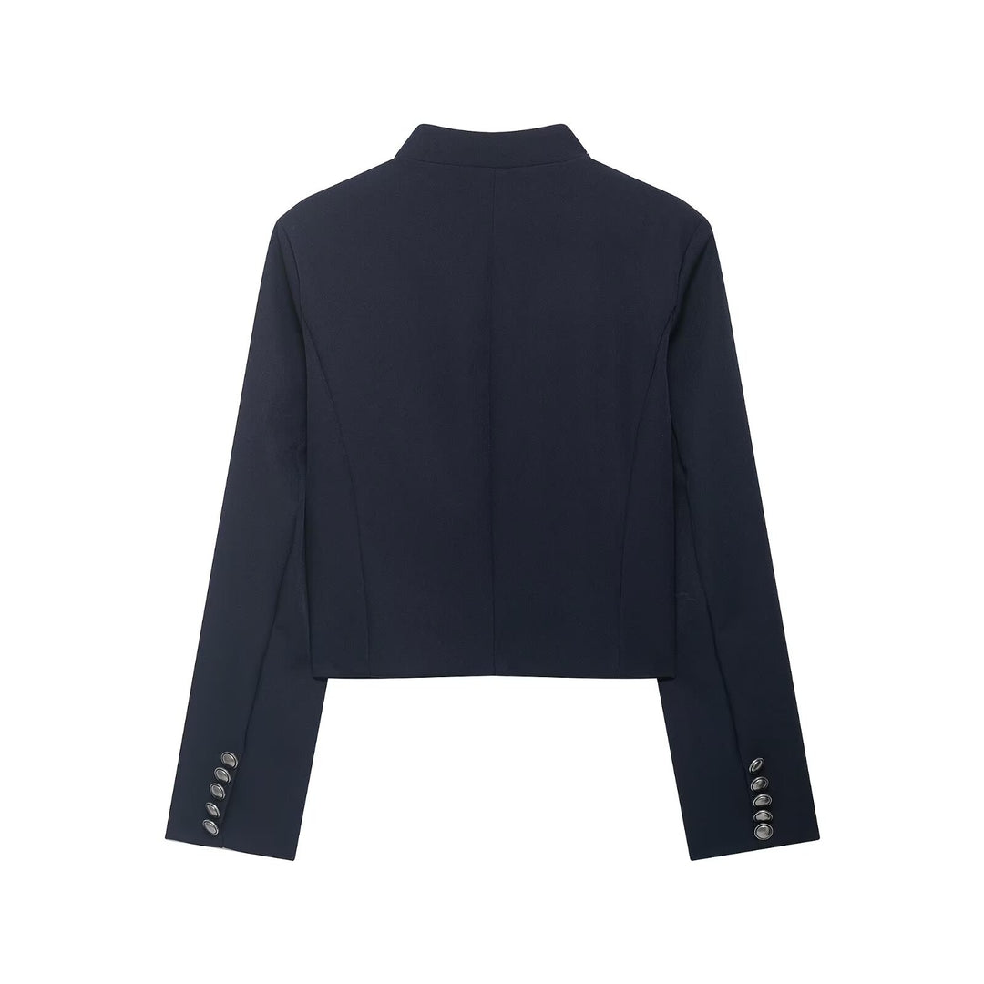 Damen Kurze Military Jacke mit Stehkragen, Zierkordeln und Metallknopfleiste Nord Taschen