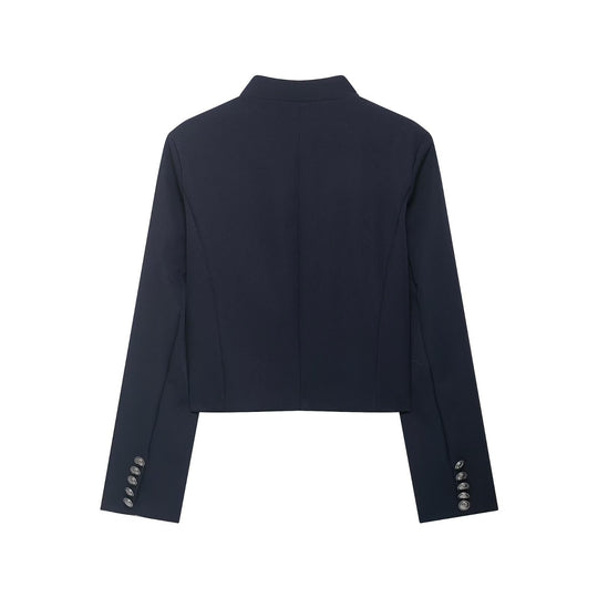 Damen Kurze Military Jacke mit Stehkragen, Zierkordeln und Metallknopfleiste Nord Taschen