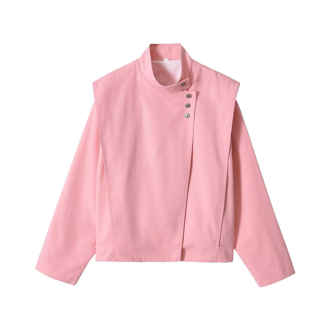 Damen Asymmetrische Kurzjacke mit Stehkragen und überlappender Schulterpasse Nord Taschen