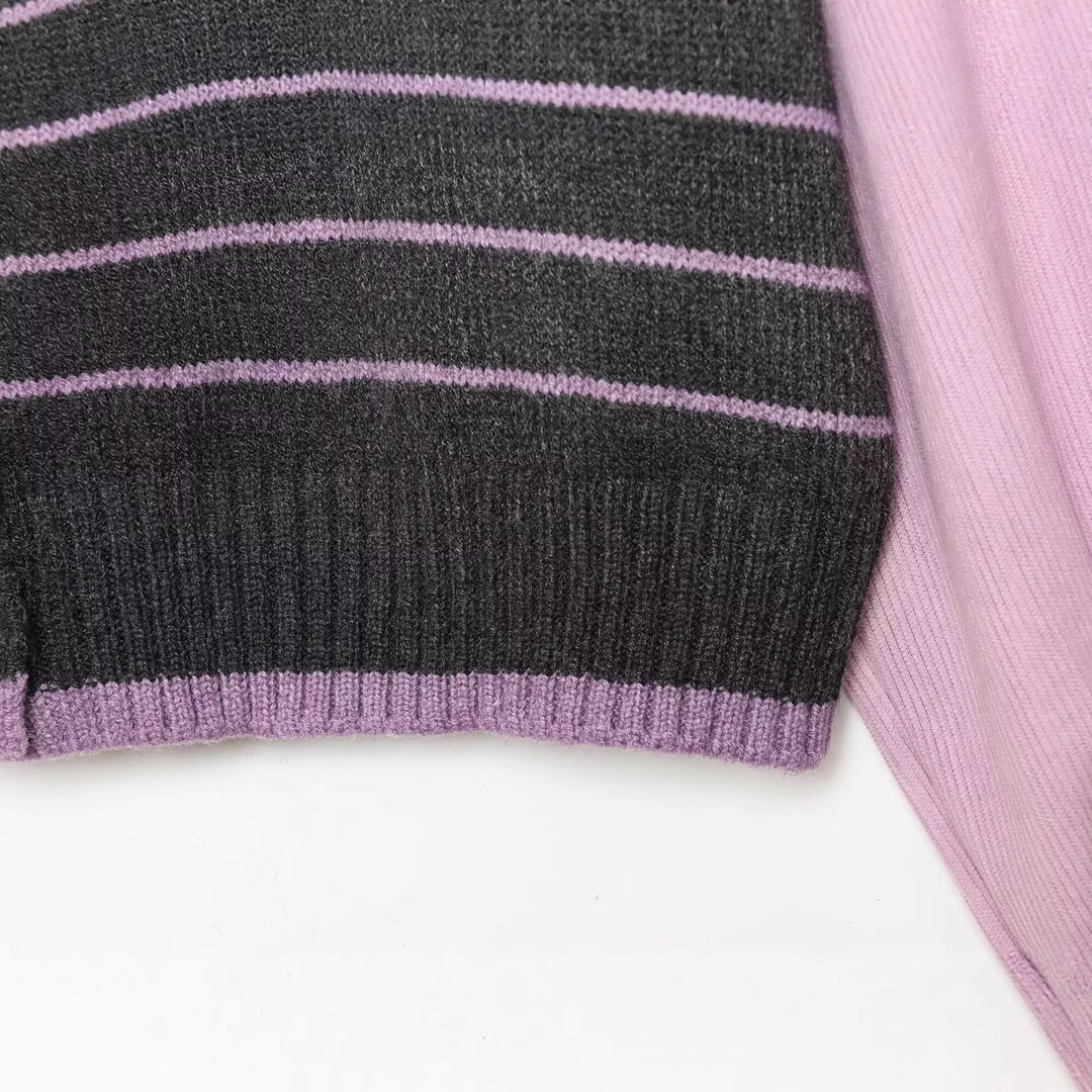 Damen Lagenlook-Strickcardigan mit gestreiftem Westeinsatz und Volumenärmeln Nord Taschen