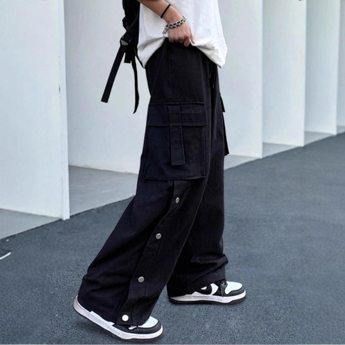Unisex Oversize-Cargo-Jeanshose mit breiten Beinen, Klappentaschen und Druckknopf-Leiste Nord Taschen