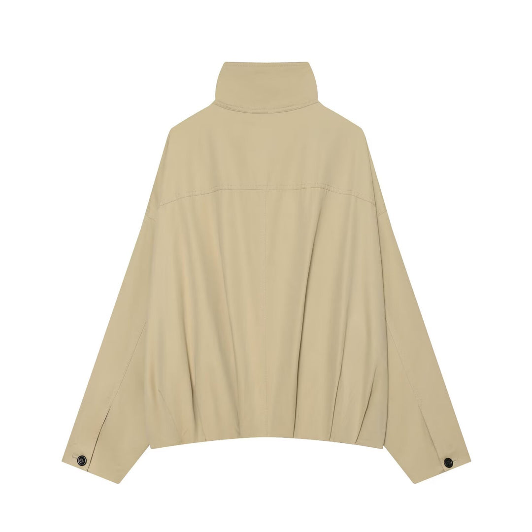 Damen Weites Cropped Cape‑Blouson mit hohem Stehkragen und Knopfleiste Nord Taschen