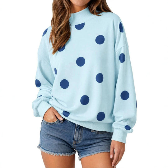 Damen Locker geschnittenes Sweatshirt mit Stehkragen und großen Punkten Nord Taschen