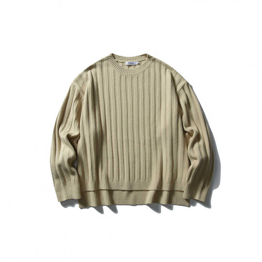 Unisex Grobgerippter Oversize-Strickpullover mit Rundhals und verlängertem Saum Nord Taschen