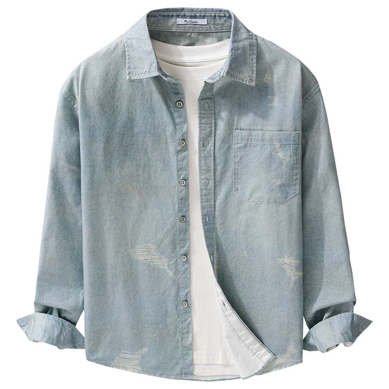 Herren Denim-Overshirt mit Used‑Effekt und Brusttasche Nord Taschen