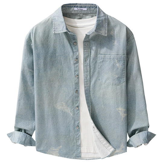 Herren Denim-Overshirt mit Used‑Effekt und Brusttasche Nord Taschen