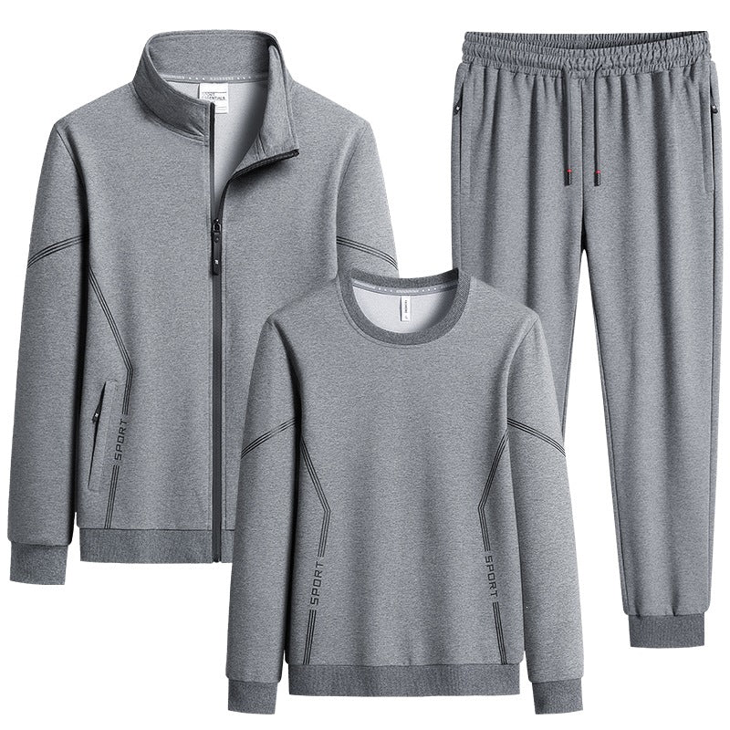 Herren Dreiteiliges Performance-Trainingsset mit Stehkragen-Zipjacke, Rundhals-Sweater & tapered Jogginghose Nord Taschen