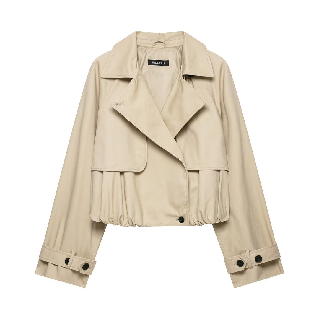 Damen 60+ Cropped Trenchblouson mit Cape‑Detail und Tunnelzugsaum Nord Taschen