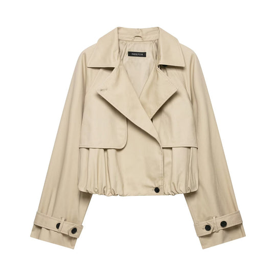 Damen 60+ Cropped Trenchblouson mit Cape‑Detail und Tunnelzugsaum Nord Taschen