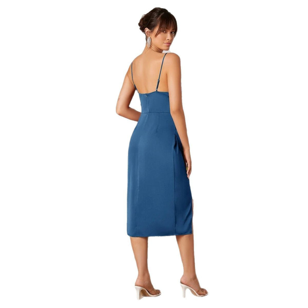 Damen Wickelkleid mit verführerischem Schlitz und schmalen Spaghettiträgern