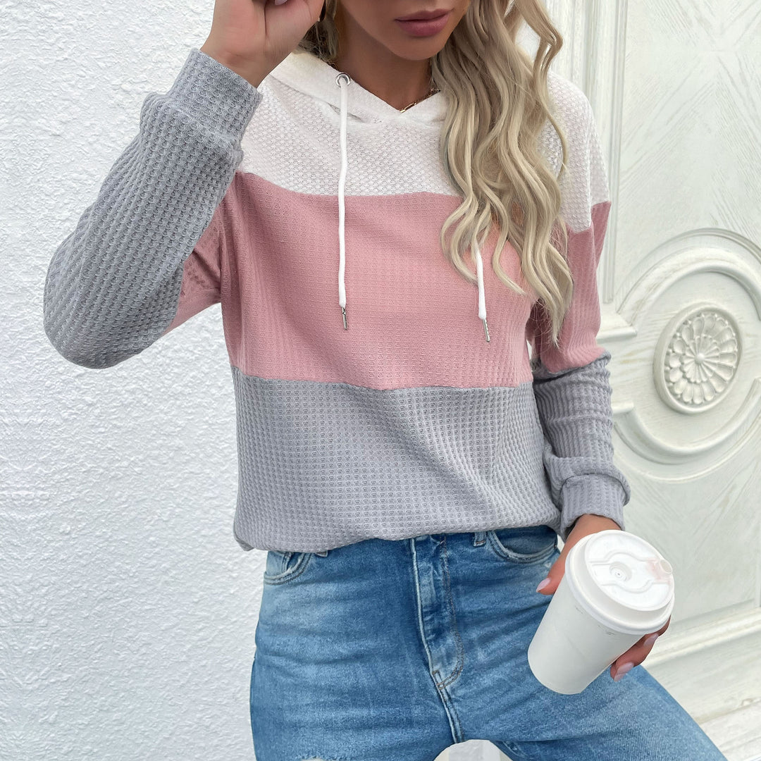 Damen Lässiger Strick-Hoodie mit Colorblock, Kordelzug und feinem Waffelmuster Nord Taschen