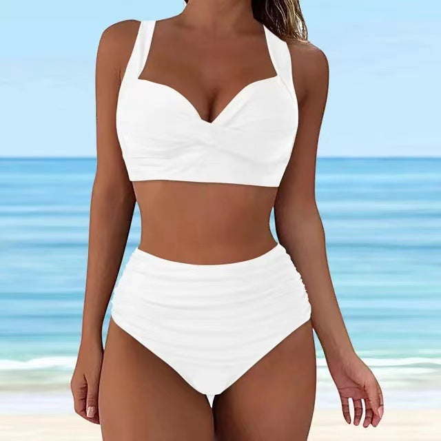 Damen Hochtailliertes Bikini-Set mit eleganter Faltenoptik