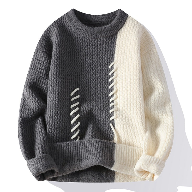 Damen Zweifarbiger Oversize-Strickpullover mit Ziernähten und Waffelstruktur Nord Taschen