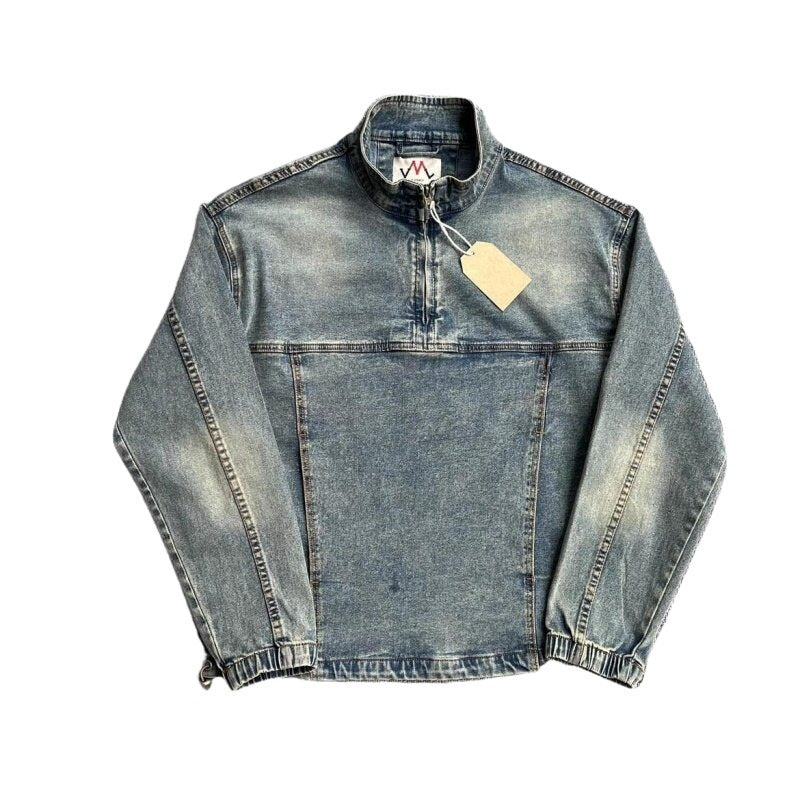 Herren Denim-Pulloverjacke im Vintage-Look mit Halbzip und Stehkragen Nord Taschen