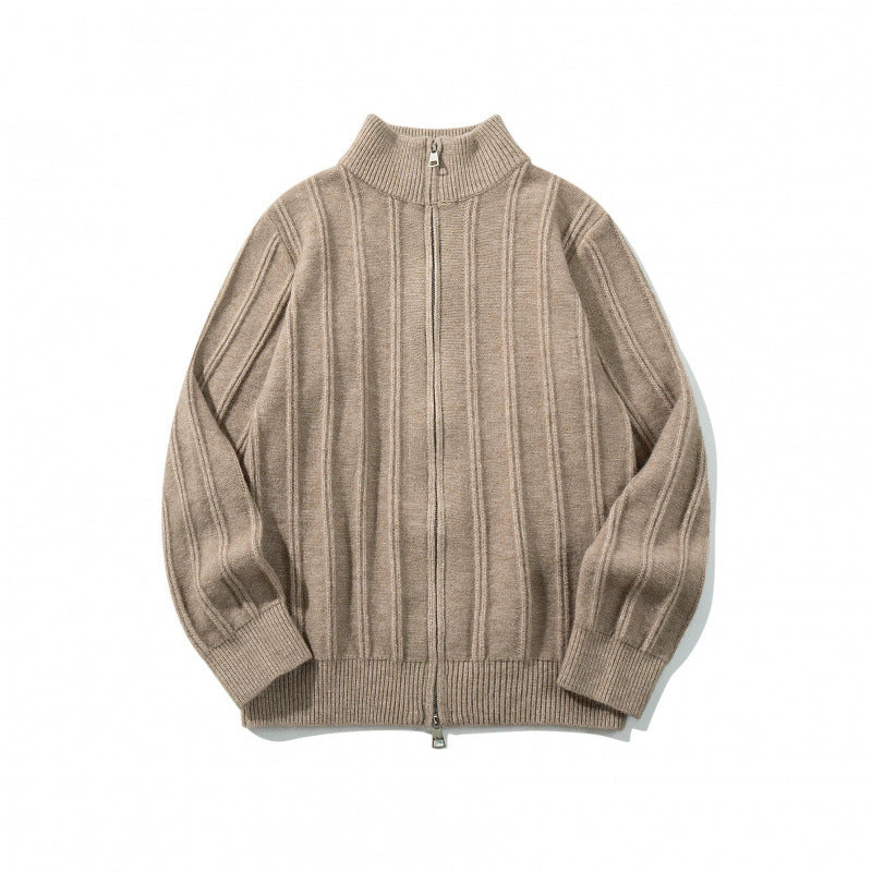 Unisex Reißverschluss-Strickjacke mit Stehkragen und vertikaler Struktur Nord Taschen