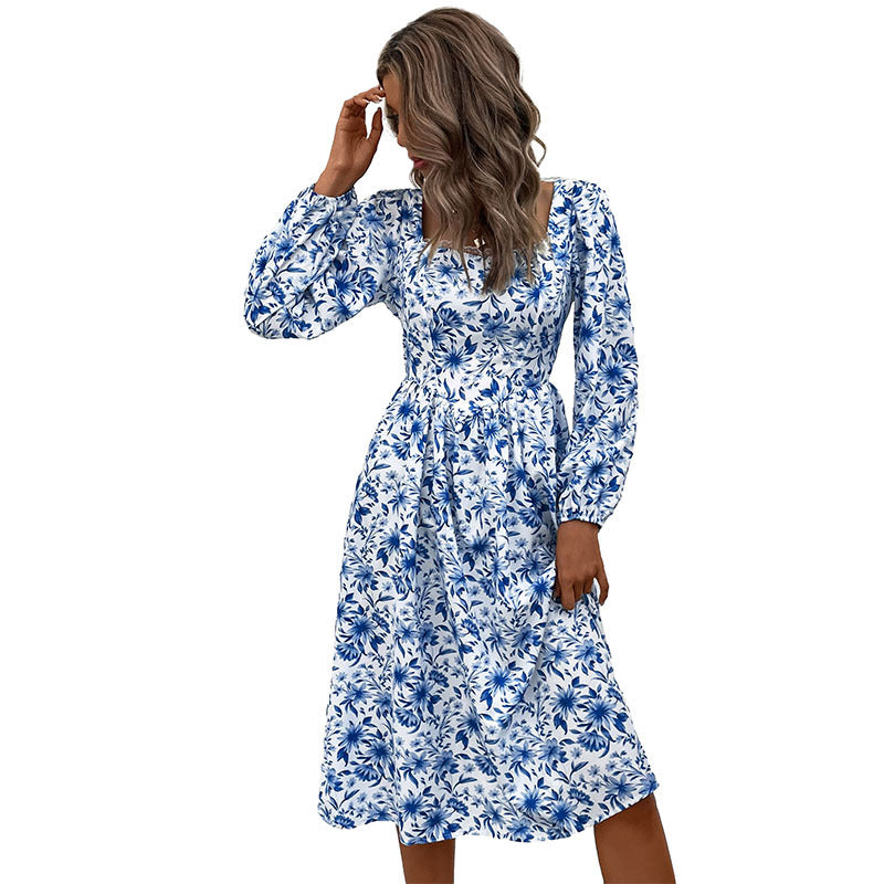 Damen Blumiges Midi-Kleid mit schulterfreien Ärmeln Nord Taschen