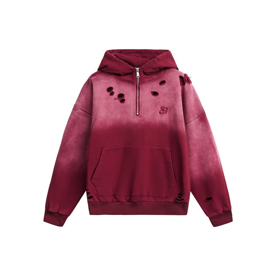 Unisex Oversize Kapuzenpullover mit Halbreißverschluss, Distressed-Details und Kängurutasche Nord Taschen