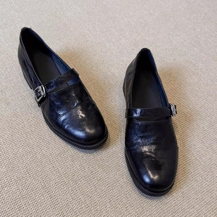Damen Flache Leder‑Mary‑Jane‑Loafer mit verstellbarer Metallschnalle Nord Taschen