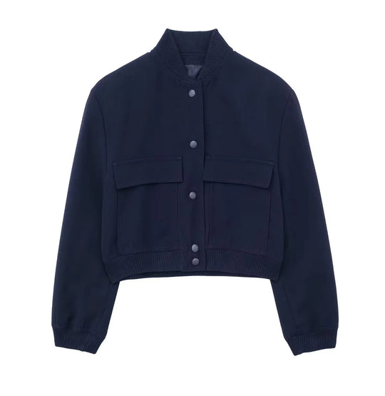 Damen Boxy-Cropped-Jacke im Worker-Look mit Pattentaschen und Rippkragen Nord Taschen