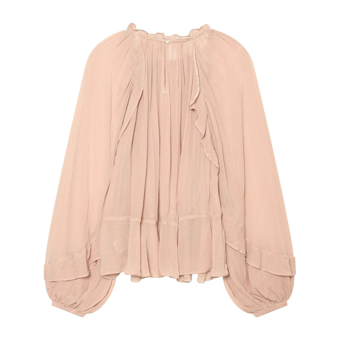 Damen Rüschenbluse aus Chiffon mit Plissee und Ballonärmeln Nord Taschen
