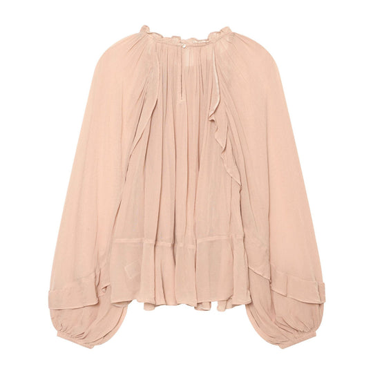Damen Rüschenbluse aus Chiffon mit Plissee und Ballonärmeln Nord Taschen