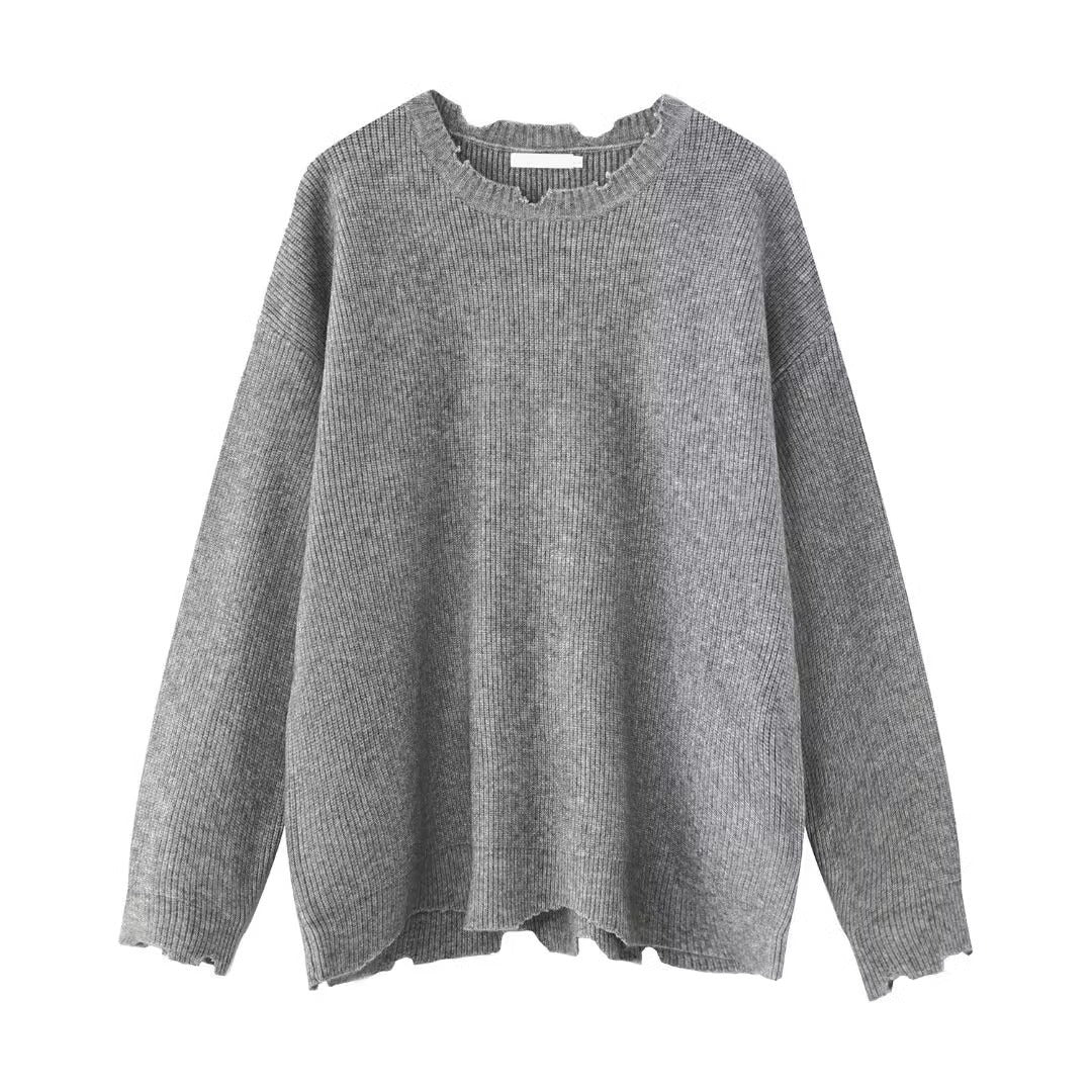 Damen Elegante Grobstrickpullover mit modernem V-Ausschnitt Nord Taschen