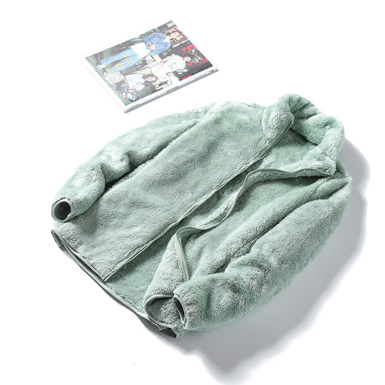 Damen Kuschelige Teddy-Fleecejacke im Oversize-Style mit Stehkragen und Reißverschluss Nord Taschen