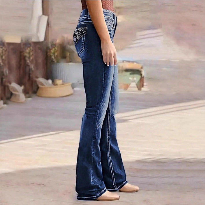 Damen Bootcut-Jeans mit kontrastierenden Ziernähten und sculptendem Stretchbund Nord Taschen