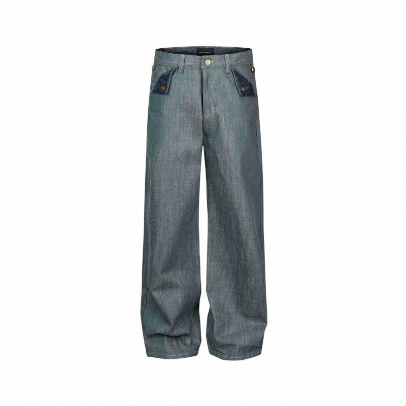 Damen Weite High‑Waist Jeanshose mit aufgesetzten Klappen‑Taschen und weitem Bein Nord Taschen