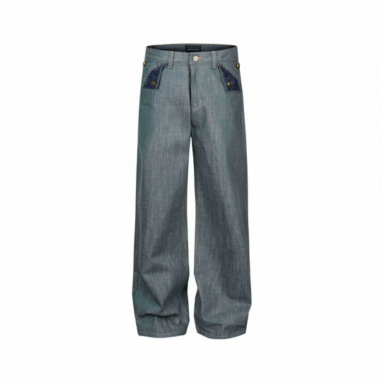 Damen Weite High‑Waist Jeanshose mit aufgesetzten Klappen‑Taschen und weitem Bein Nord Taschen