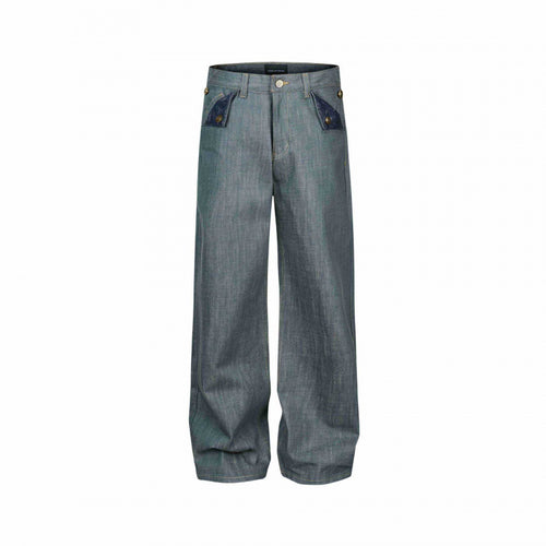 Damen Weite High‑Waist Jeanshose mit aufgesetzten Klappen‑Taschen und weitem Bein Nord Taschen