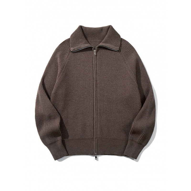 Unisex Grobgerippte Zip-Strickjacke mit Stehkragen, Raglanärmeln und Zwei-Wege-Reißverschluss Nord Taschen