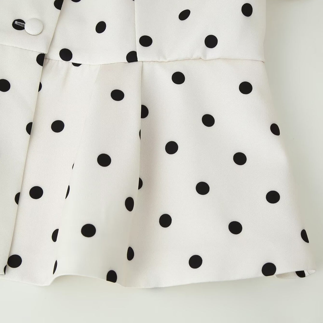 Damen Gepunktete Bluse mit Stehkragen, Puffärmeln und Peplum-Saum Nord Taschen