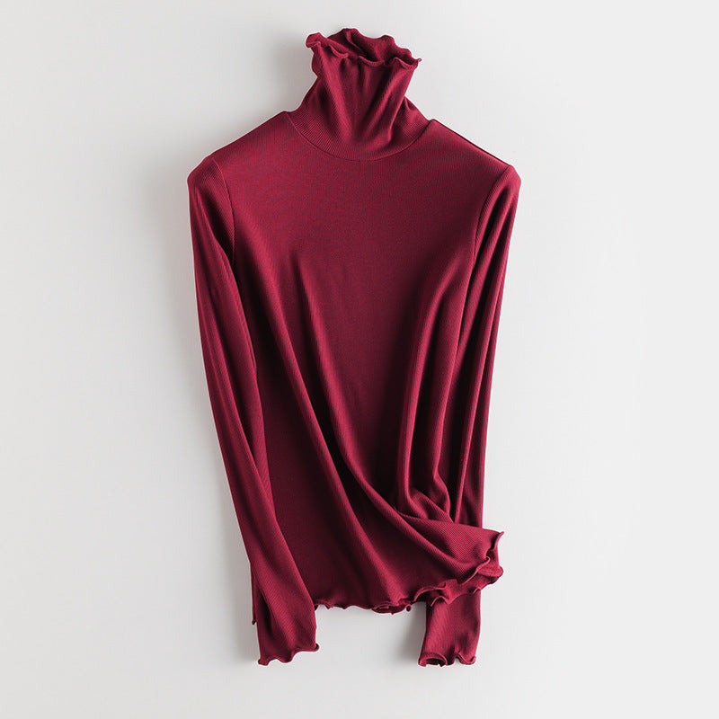 Damen Feines Ripp-Langarmshirt mit Rollkragen und Volantkanten Nord Taschen