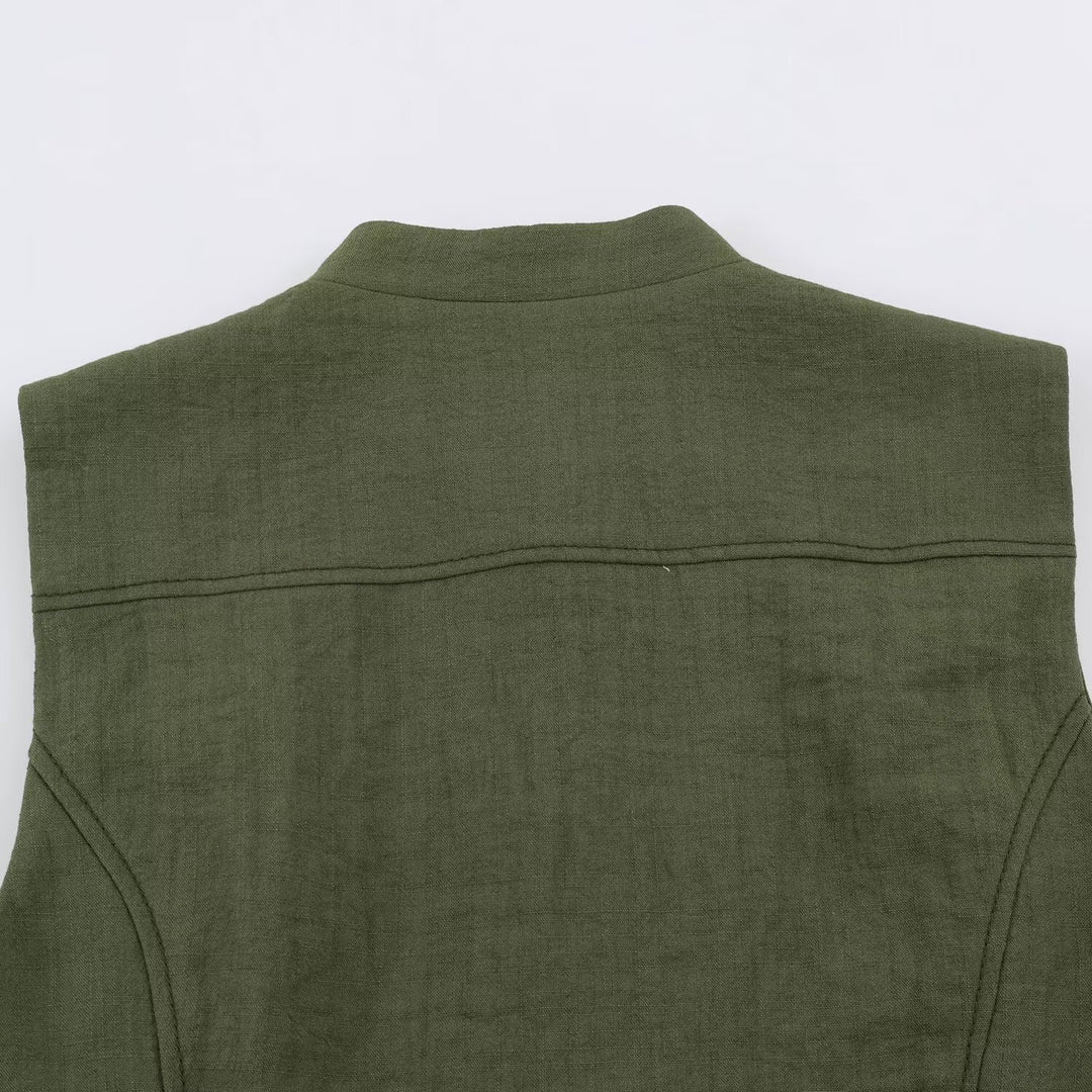 Damen Militärinspirierte taillierte Weste mit Stehkragen und Zierknopfleiste Nord Taschen
