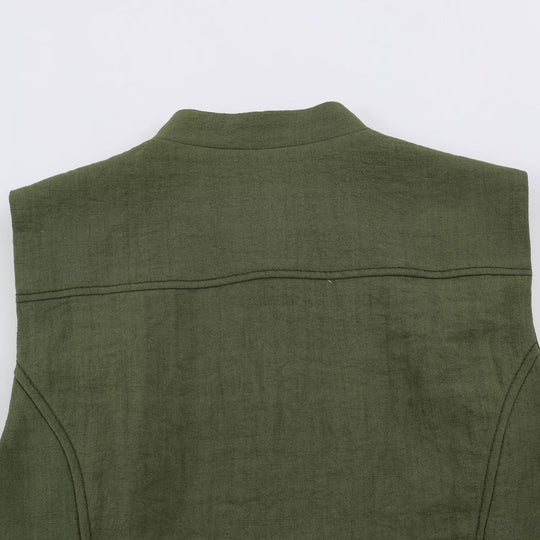 Damen Militärinspirierte taillierte Weste mit Stehkragen und Zierknopfleiste Nord Taschen