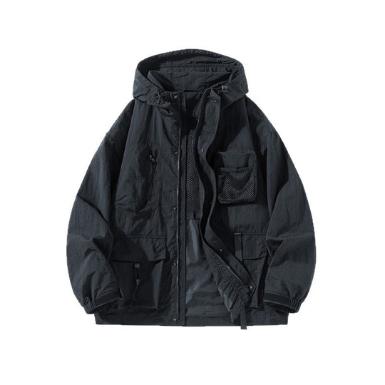 Herren Technische Utility-Outdoorjacke mit Kapuze Multifunktionstaschen und Mesh-Innenfutter Nord Taschen