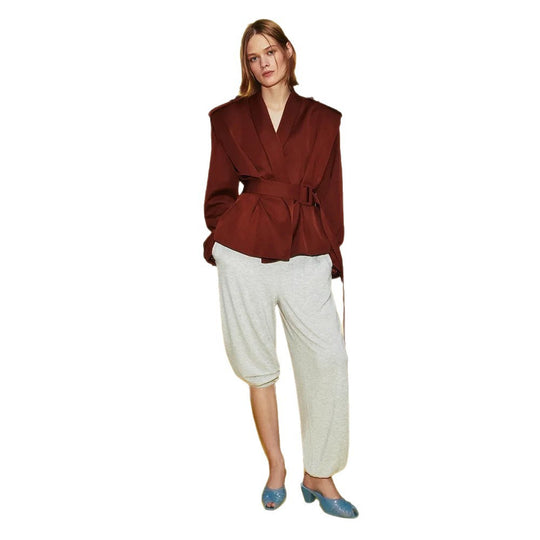 Damen Taillierter Wickelblazer mit breitem Gürtel und dekorativen Schulterklappen Nord Taschen
