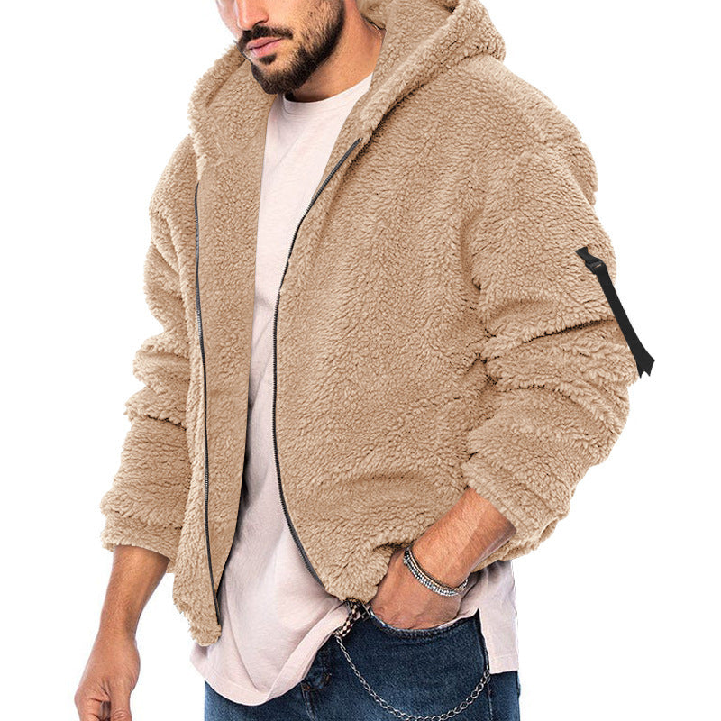 Herren Gefütterte Fleece-Kapuzenjacke mit Teddy-Finish, Reißverschluss und Seitentaschen Nord Taschen