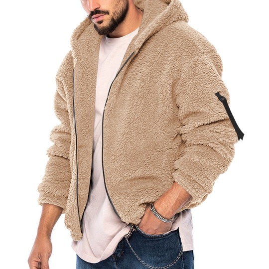 Herren Gefütterte Fleece-Kapuzenjacke mit Teddy-Finish, Reißverschluss und Seitentaschen Nord Taschen