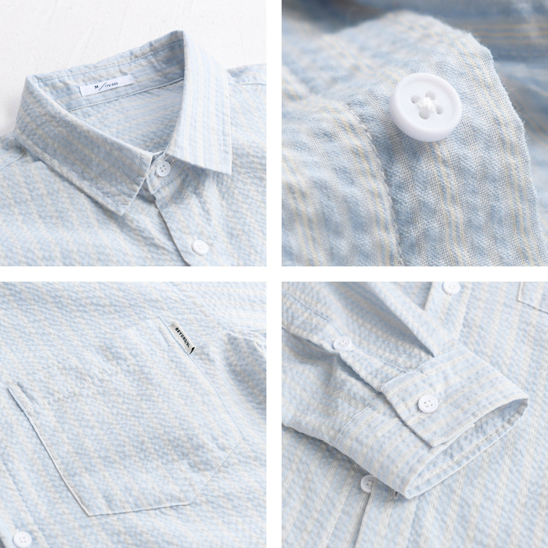 Herren Gestreiftes Relaxed-Overshirt aus strukturiertem Baumwollmix mit Brusttasche Nord Taschen