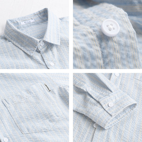 Herren Gestreiftes Relaxed-Overshirt aus strukturiertem Baumwollmix mit Brusttasche Nord Taschen