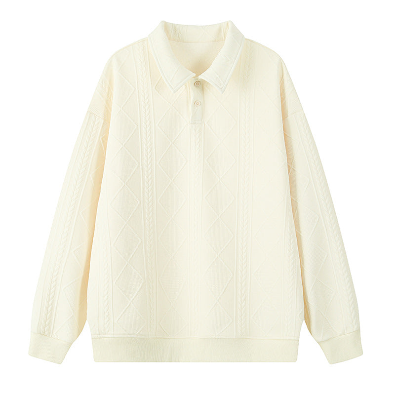 Herren Oversize-Polo-Strickpullover mit Rauten- und Zopfstruktur Nord Taschen