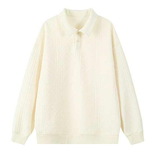 Herren Oversize-Polo-Strickpullover mit Rauten- und Zopfstruktur Nord Taschen