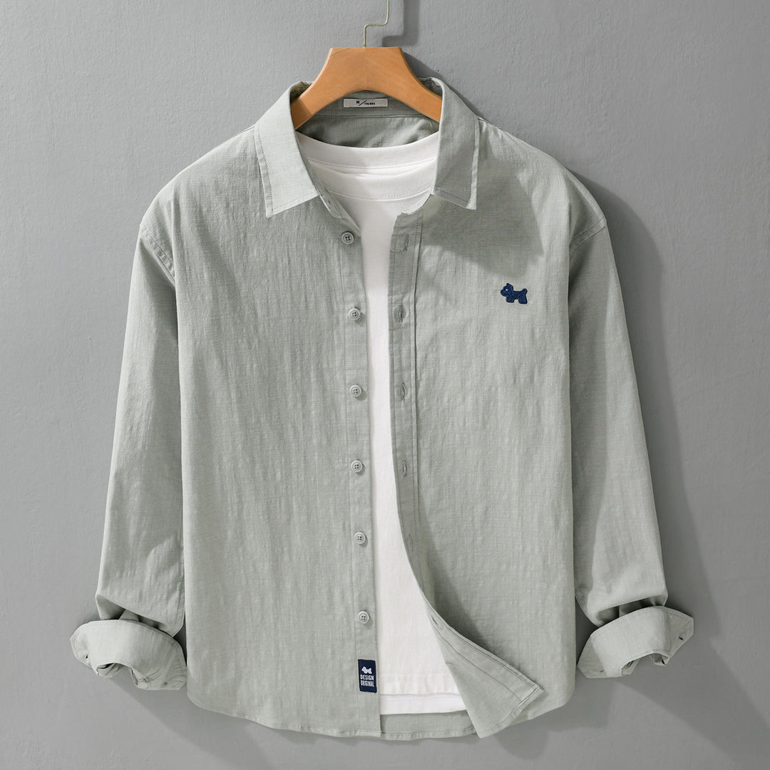 Herren Leichtes Baumwoll-Layering-Hemd mit integriertem T-Shirt-Einsatz und Hundestickerei Nord Taschen