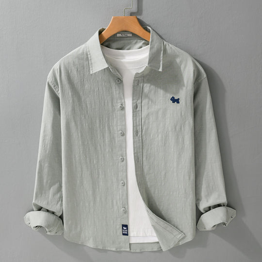 Herren Leichtes Baumwoll-Layering-Hemd mit integriertem T-Shirt-Einsatz und Hundestickerei Nord Taschen