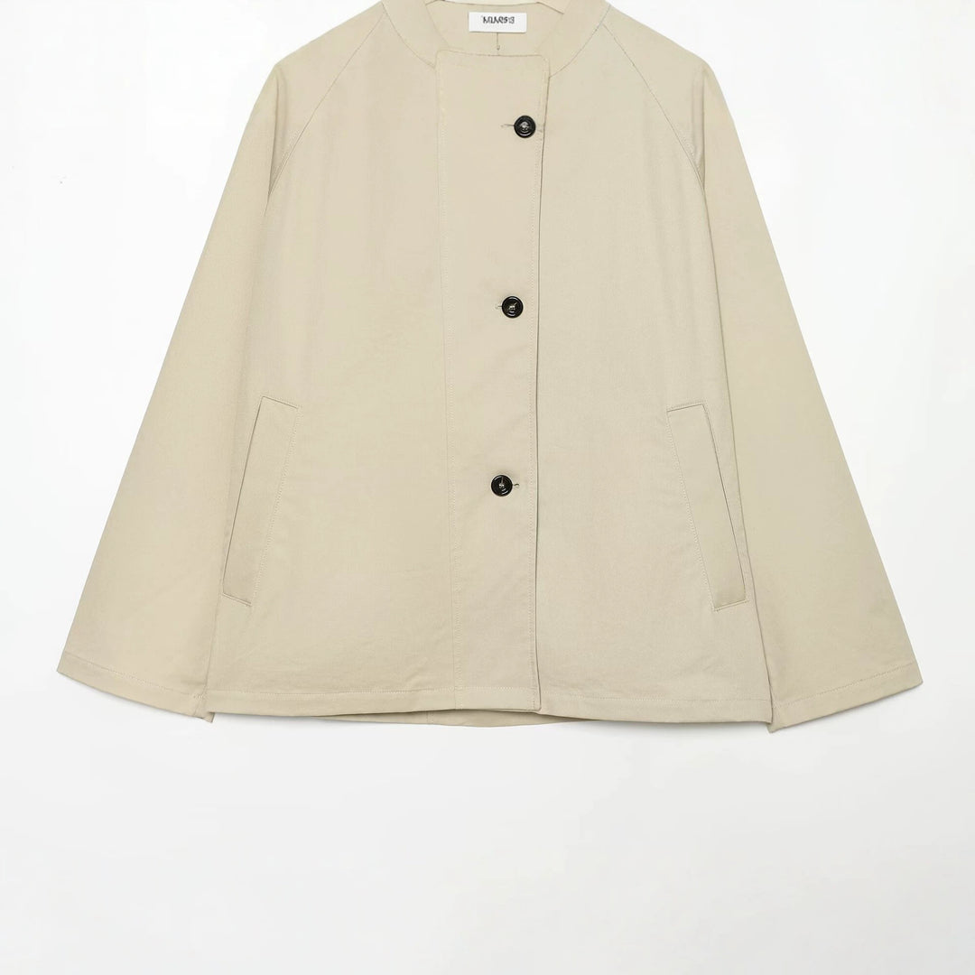 Damen Kurze A‑Linien Übergangsjacke mit hohem Stehkragen und Raglanärmeln Nord Taschen