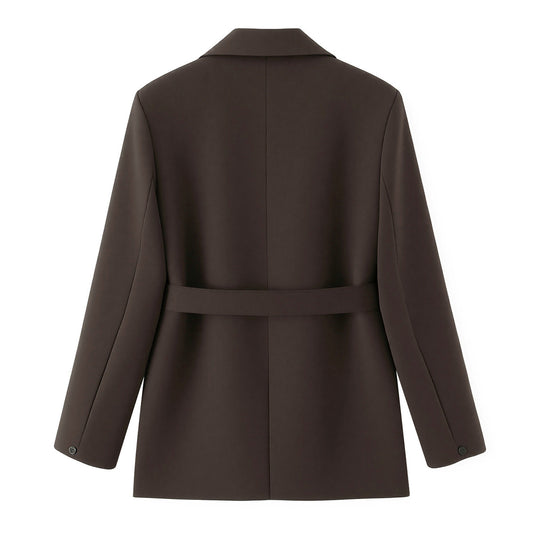 Damen Zweiteiliges Blazer-Set mit Bindegürtel, tailliertem Sakko und hochtaillierter weiter Hose Nord Taschen