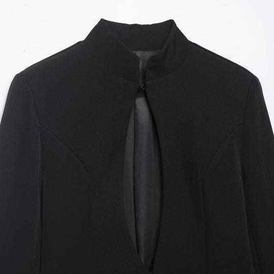 Damen Kastenförmiger Cape-Blazer mit Stehkragen und verdeckter Front Nord Taschen